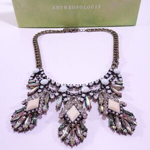 Anthropologie Women's Opal Iridescent Cabochon Bib Statement Necklace NWOT 89